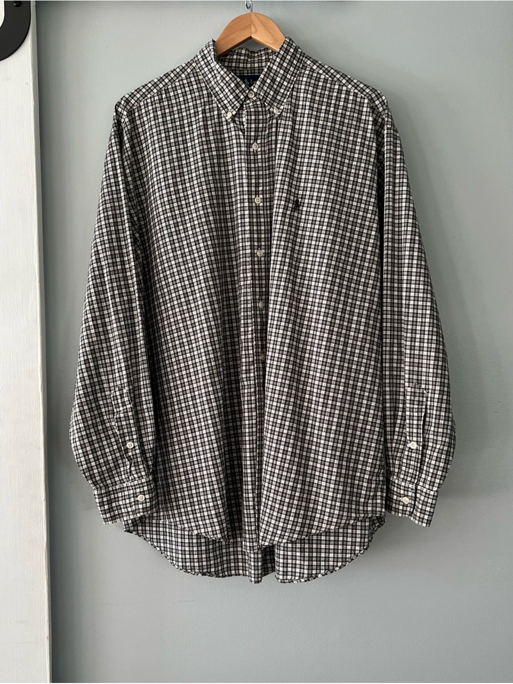 Ralph Lauren Blake Shirt Men’s XL Plaid Long Sleeve Button Down Gray White Prep